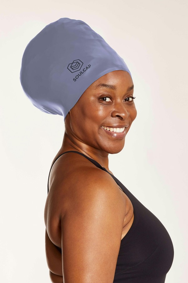 SOUL CAP Large Swim Cap for Long Hair - XXL - Blue Granite