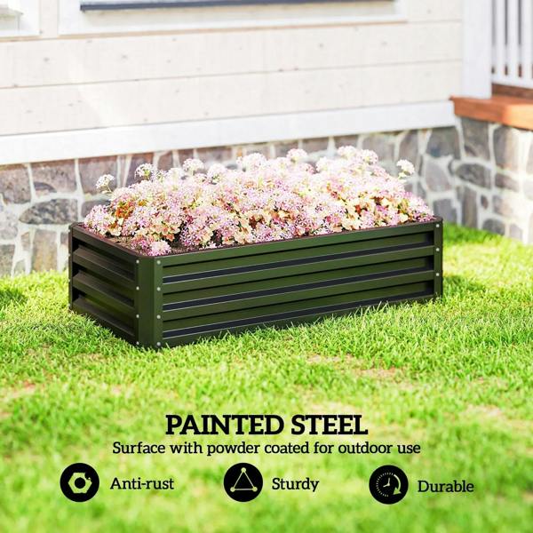 Raised garden bed filled with pink flowers, powder-coated for outdoor use