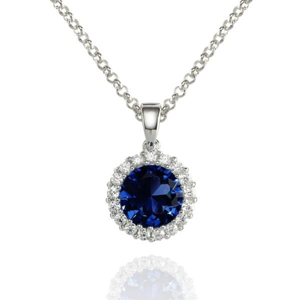 namana Halo Pendant Necklace with a Blue Cubic Zirconia Stone