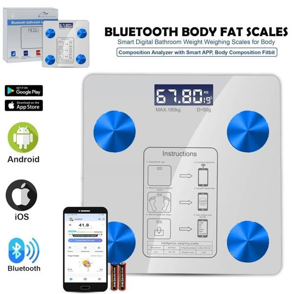 ATEK Bluetooth Smart Body Fat Scales Digital Bathroom Scale White