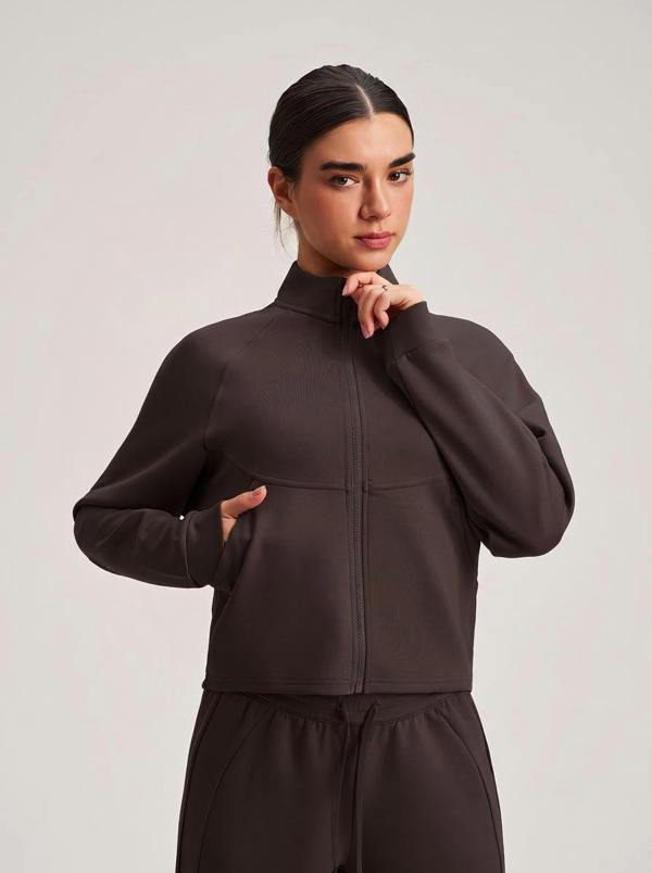 Anniou Cropped Stand Collar Athletic Jacket