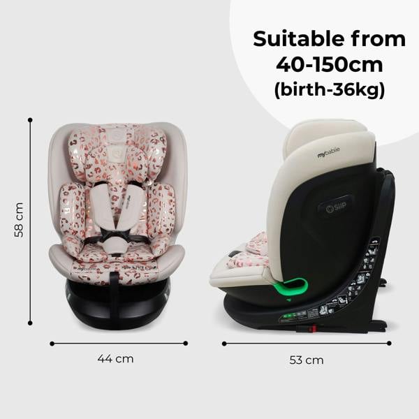 My Babiie MBCS300 Easy Spin R129 Car Seat with Top Tether - Pink Leopard