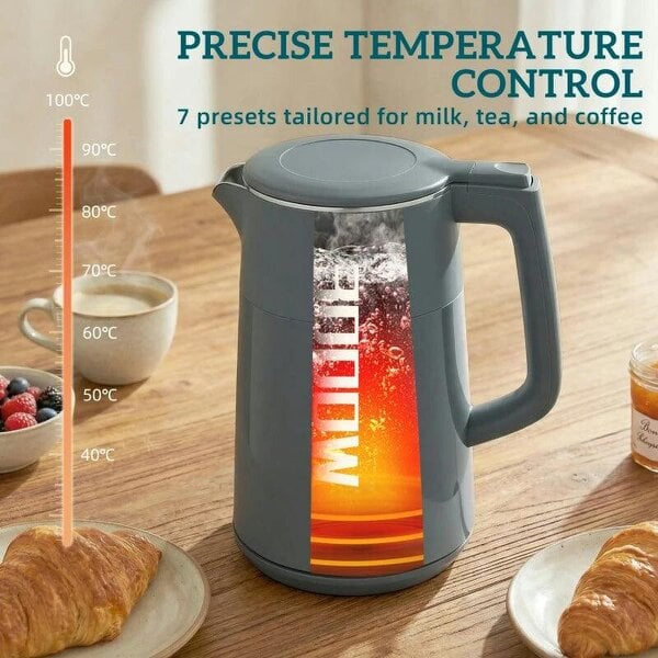 Electric Kettle, 1.7L Fast Boil 3kW Water Kettle with UK Strix Thermostat, LED Display, Keep Warm Function, Grey