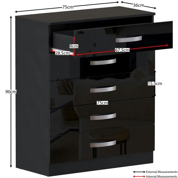 Vida Designs Hulio 5 Drawer Chest, Black