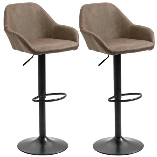 Bobobiy Bar Stools Set of 2, Height Adjustable Swivel Barstools, PU Leather Kitchen Stools with Backs, Counter and Dining Room, Dark Brown