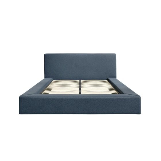 Wyld Haus Portarlington Upholstered Navy Blue Twill 4ft6 Double Size Bed with Headboard
