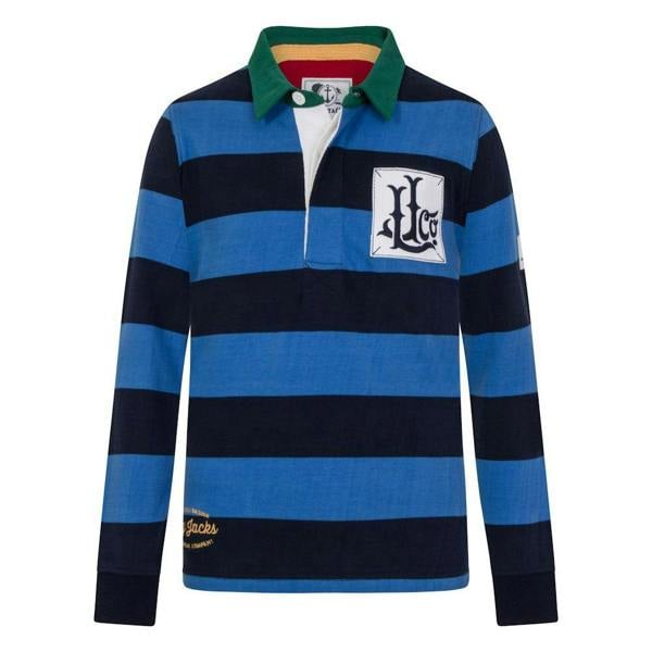 Lazy Jacks Boys Contrast Striped Rugby Shirt - Deep Sea/Black