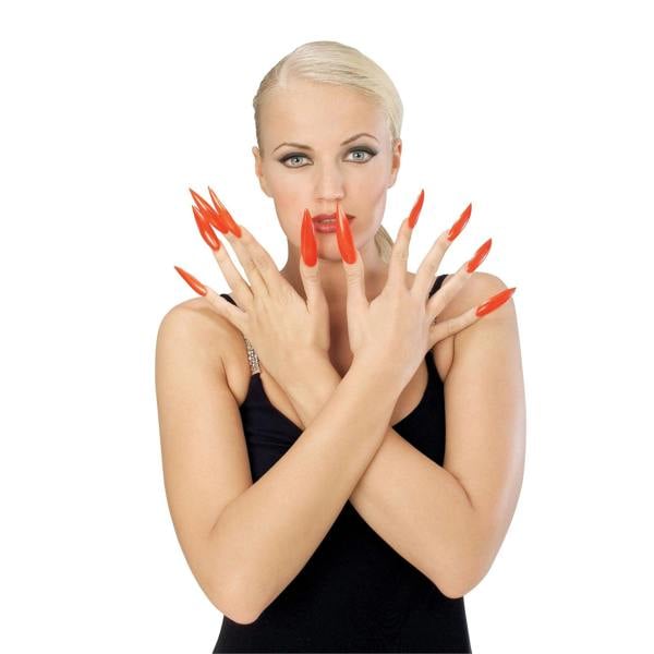 Bristol Novelty Horror Sculptured Fake Fingernails (Pack of 10) - Red - 