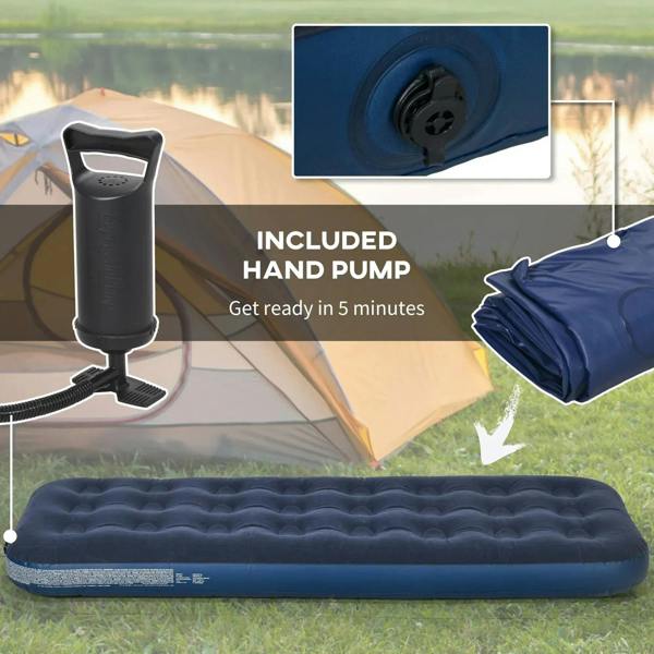 Single inflatable air mattress, blue, rounded corners with quilted top