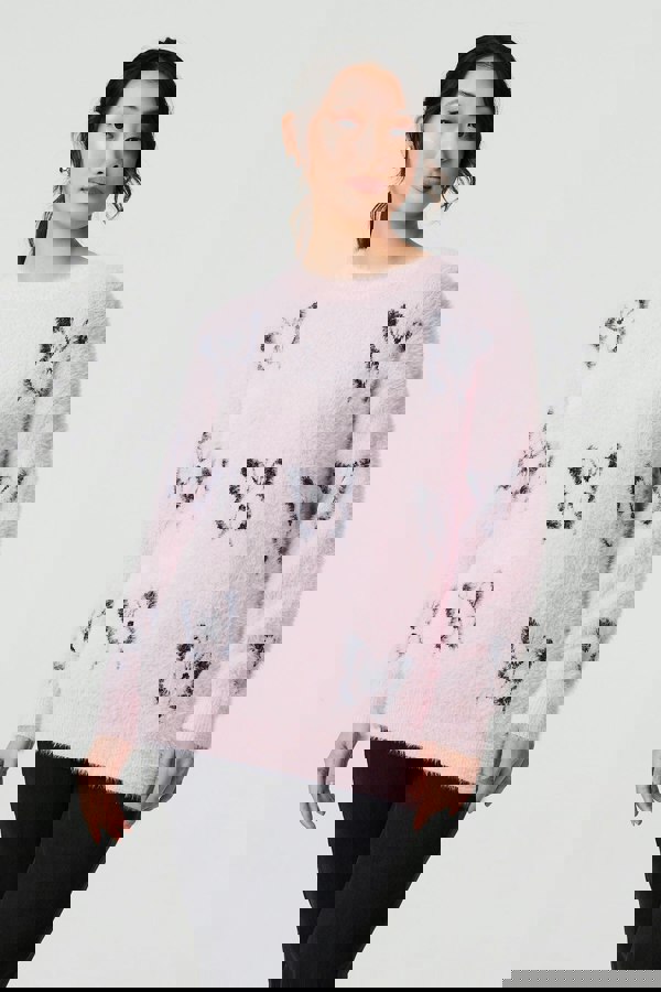 Pink | Butterfly Print Soft Texture Jumper
