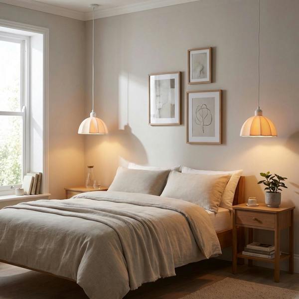 Frosted White Ceramic Umbrella Pendant Light Shade with Etched Lines Image 6