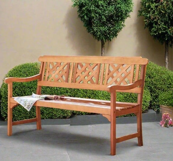 Modcraft 3 Seater Hardwood Garden Bench Eucalyptus Wood Weather Resistant Outdoor Seat Brown