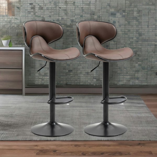 Rafaelo Mobilia Set Of 2 Brown Adjustable Swivel & Adjustable Height