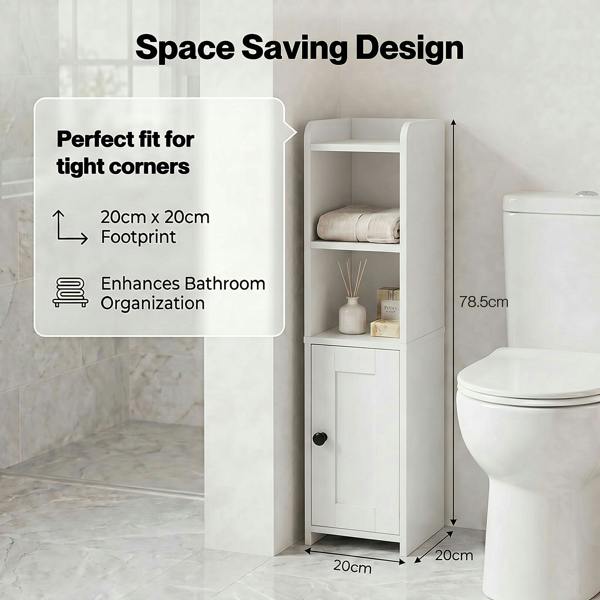 Levede Bathroom Cabinet Slim Corner Storage Adjustable Shelves PB MDF White