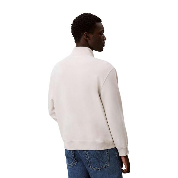 Calvin Klein Mens Monogram Quarter Zip Sweatshirt - Chalk - 