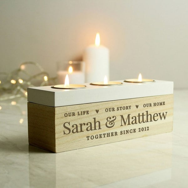 Personalised Memento Company Personalised Our Life Story & Home Triple Tea Light Box