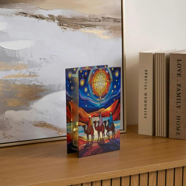 Samuel Alexander 21cm Dual Powered Three Wise Men Stained Glass Light Up Christmas Decoration with LEDs