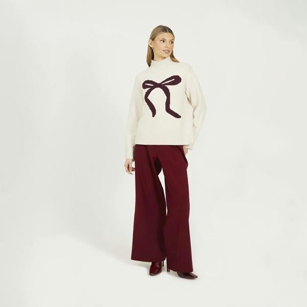 Brave Soul Ivory Crew Neck Bow Knitted Jumper - Ivory Image 3