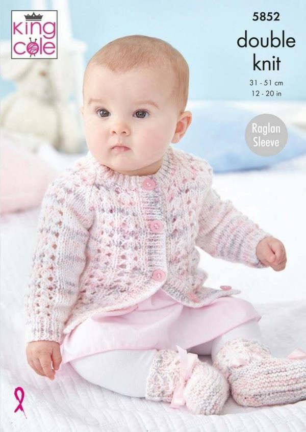 King Cole Little Treasures DK Knitting Pattern 5852, Coats, Cardigans, Shoes for Baby, 12 - 20 Inches