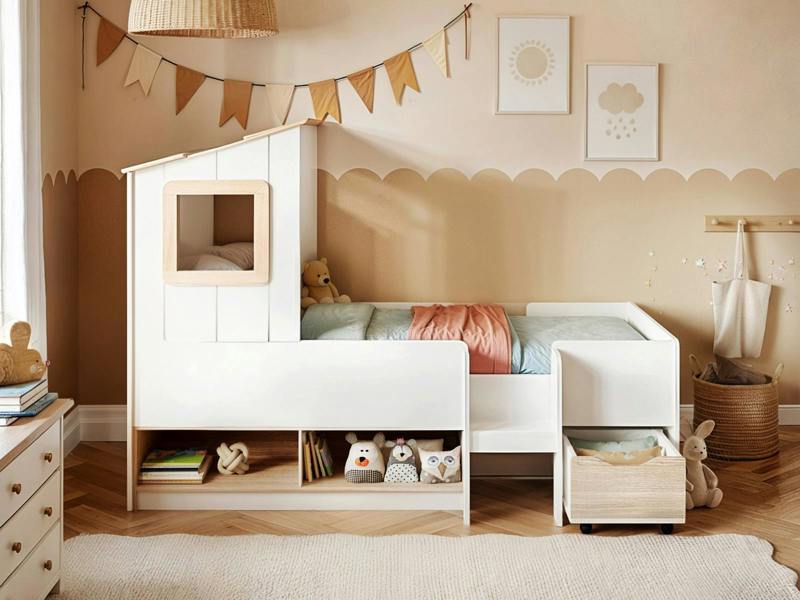 Millie Low Sleeper House Bed with Storage White