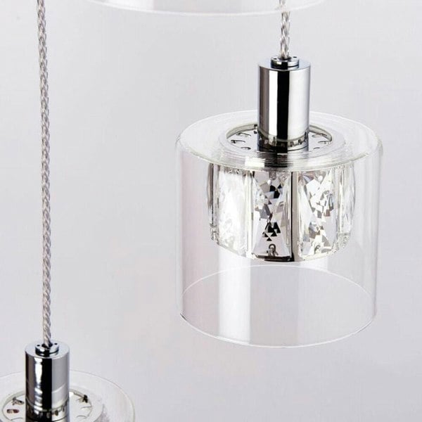 Multi Light Ceiling Pendant 5 Bulb Chrome & Crystal Chandelier Height Drop Lamp Loops