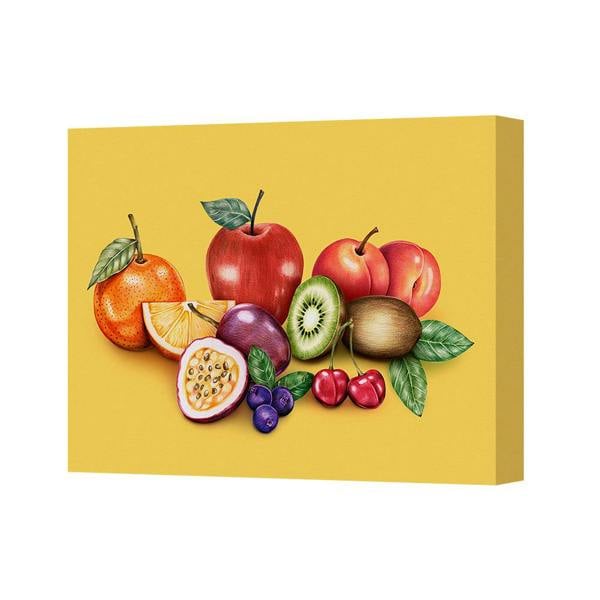 Benjamin Tate Design Vibrant Fruit Still Life Canvas Art Print On Yellow Background