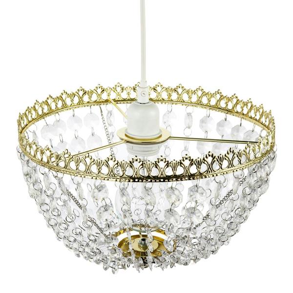 Circular Crown Pendant Shade in Polished Gold with Clear Acrylic Beads Image 4