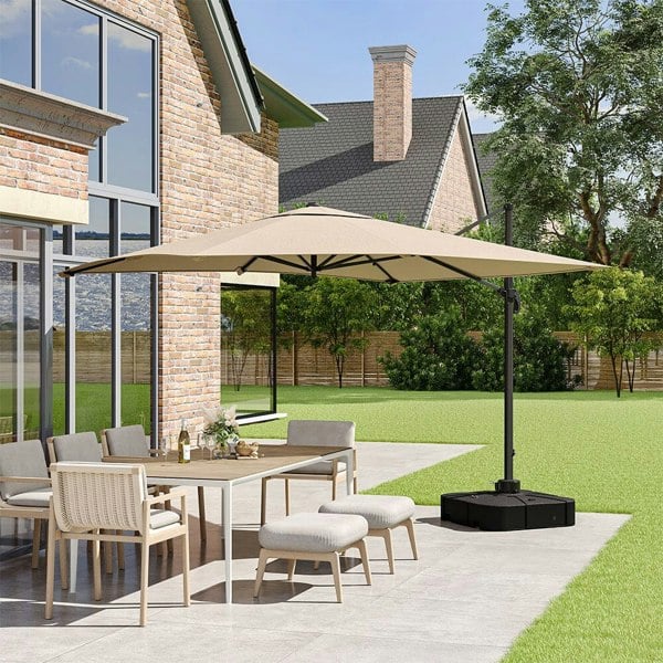 Square Base 3 x 3 m Square Cantilever Parasol Outdoor Hanging Umbrella for Garden and Patio Parasols Living and Home