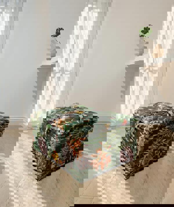 ISTOOLS Premium Green Floral Large Square Ottoman | Storage Footstool Pouffe UK