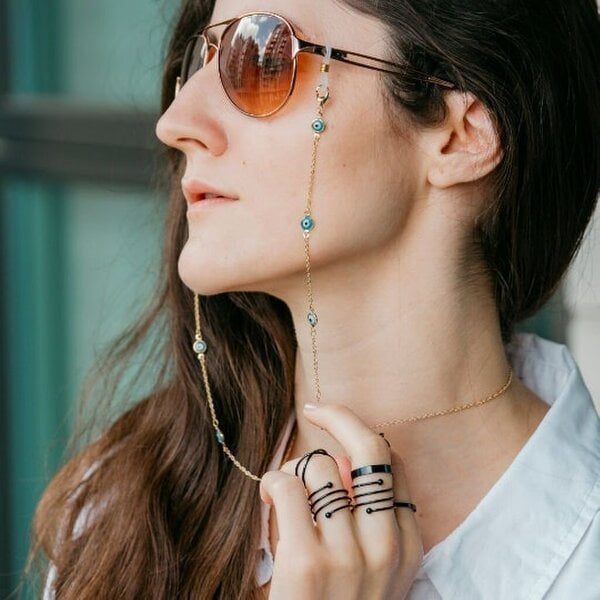 The Colourful Aura Gold Turkish Evil Eye Protection Summer Reading Eyeglass Detachable Lanyard