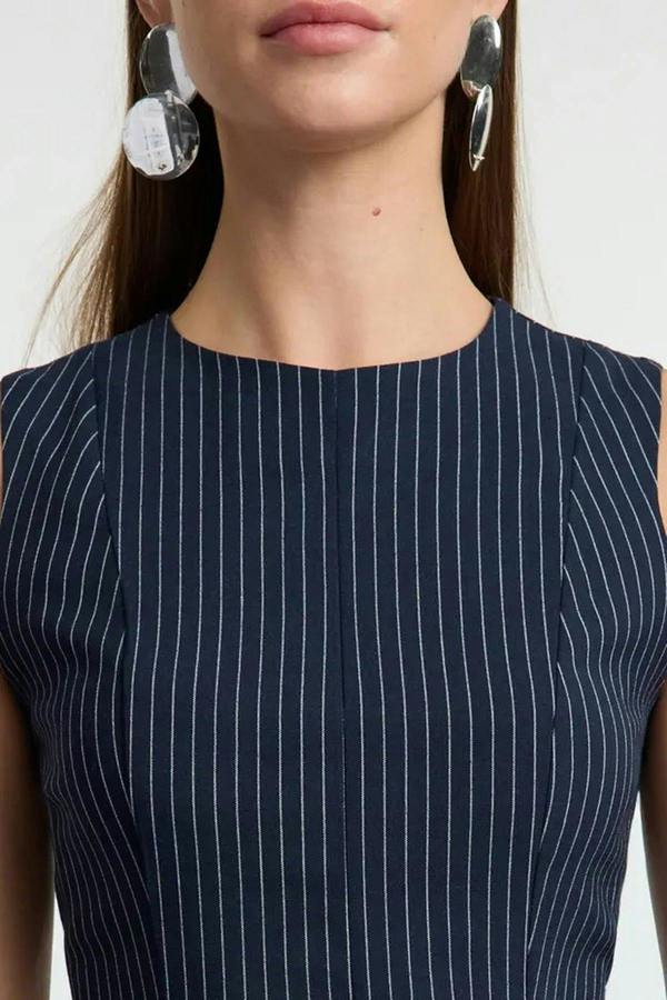 WOVCOR Striped Crew Neck Mini Woven Dress