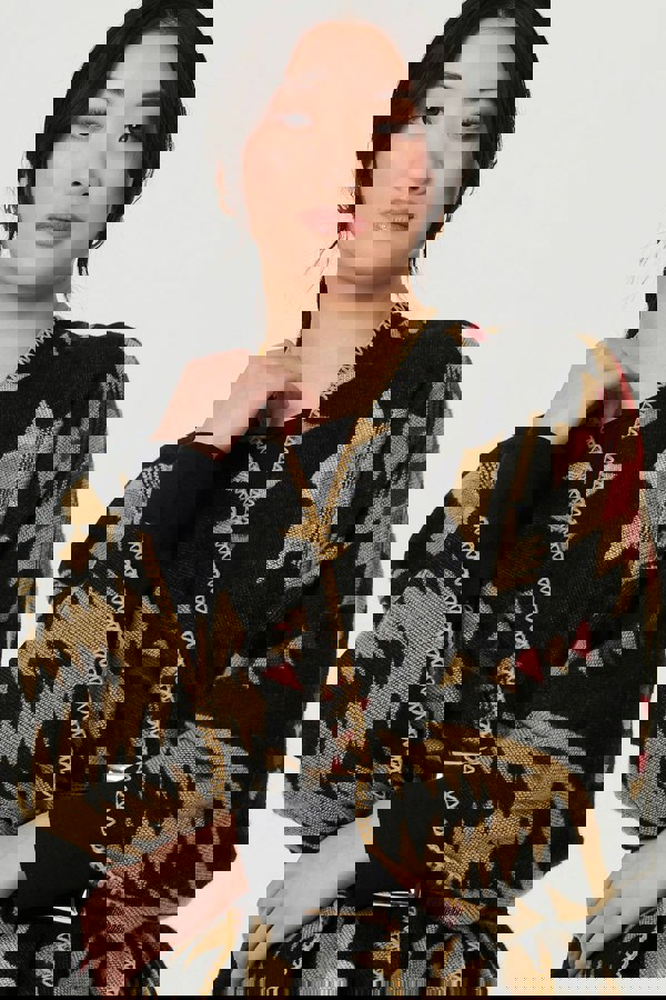 Black | Aztec Print Oversized Poncho
