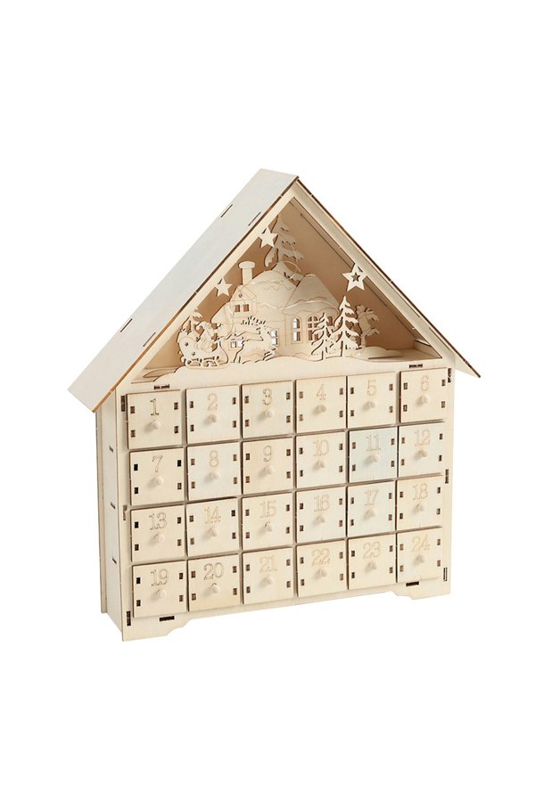 Living and Home DIY Old Man Deer Small House Calendar Cabinet with Light for Christmas countdown, 30cm L x 5cm W x 38cm H