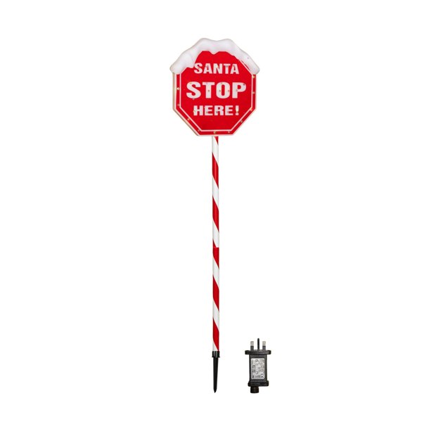 Samuel Alexander 1m Light up Red Santa Stop Here Sign with 30 Multi-Coloured LEDs