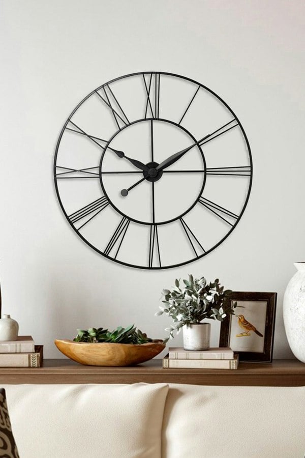 Living and Home 60cm Dia Vintage Cut-Out Roman Numeral  Metal Wall Clock