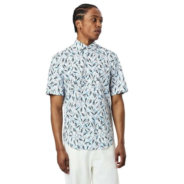 Boss Mens Joe Leaf Print Short-Sleeved Shirt - Pastel Blue - 