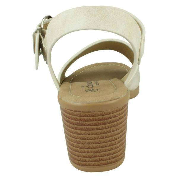 Savannah Ladies Savannah Mid Stack Heel Mule Sandal with Buckle Ankle Strap F12079