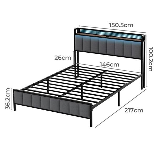 Levede Bed Frame Metal King Size LED Light Upholstered Soft Headboard USB Charge