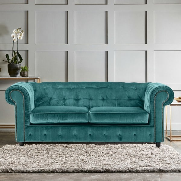 Furnishings For Less Ashbourne Chesterfield Plush Velvet 3 Seater