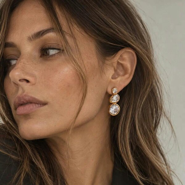 Luxe Tones Lucia Luxe 18k Gold Plated Crystal Drop Earrings