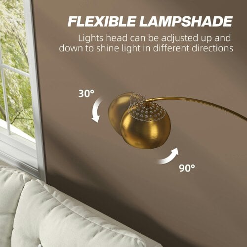 Wyld Haus Ketota Gold Metal And Black Marble Arc Bell Floor Lamp With Adjustable Shade
