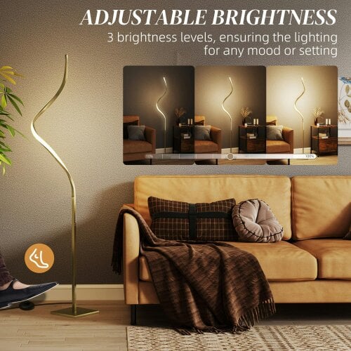 Wyld Haus Fiyosu Metal Gold Tone Dimmable LED Floor Lamp With Adjustable Brightness And Foot Switch