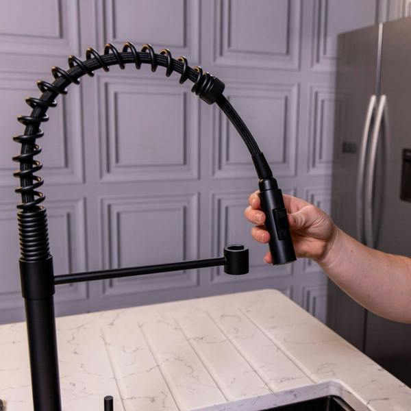 Flode Fjädra | Pull Out Kitchen Sink Mixer Tap | Spring Style Mixer Tap | Matt Black | Square Head