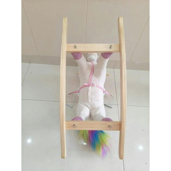 Rocking Horse, Unicorn Ride on Horse with Sounds and Stable Wooden Base for 1-3 Years, Cream White