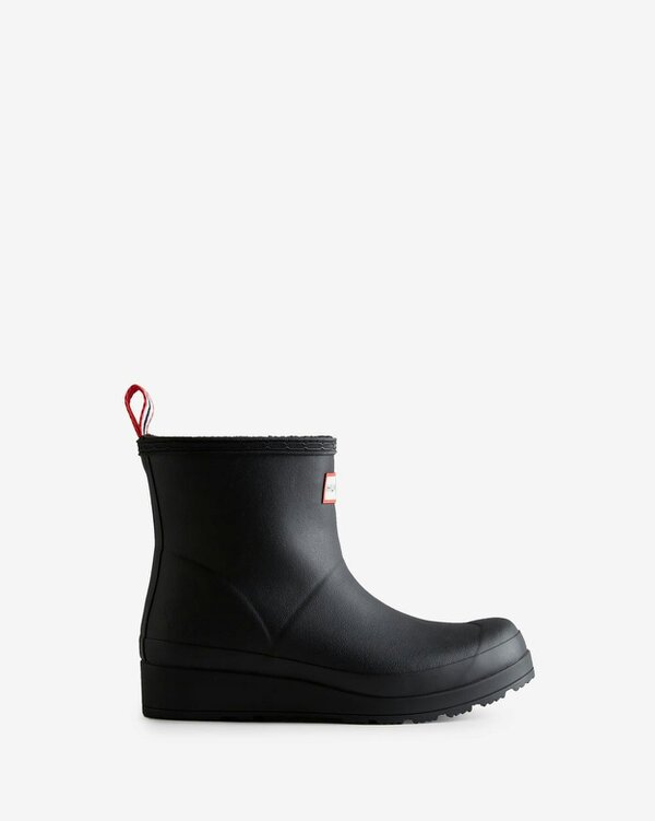 Hunter Play Womens Shearling Insulated Short Wellington Boots - Black