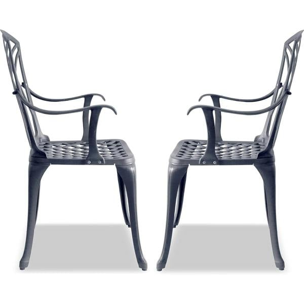 Homeology OSHOWA 2-Large Garden and Patio Bistro Chairs with Armrests in Cast Aluminium Grey