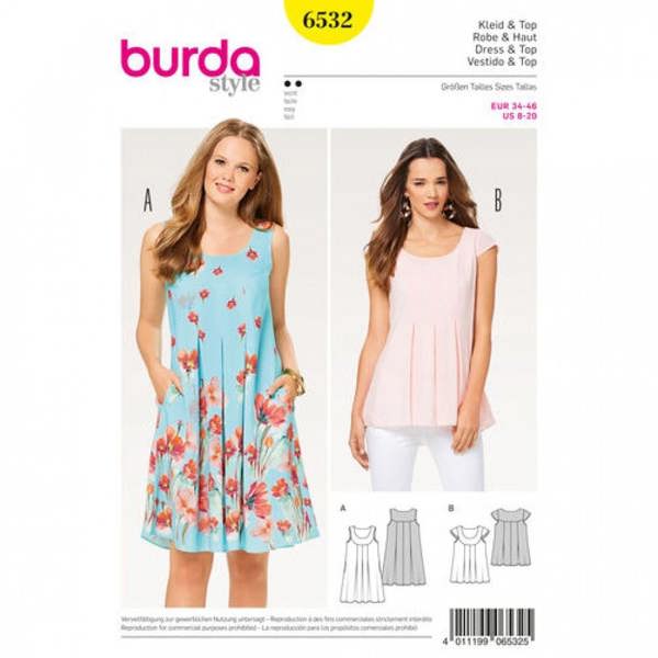 Burda Sewing Pattern 6532 Dresses and Tops For Women, 8 to 20 - Easy