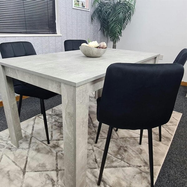 Kosy Koala Stone Grey Effect Wood Dining Table Set with 4 Black Velvet Chairs Modern Dining Room Furniture
