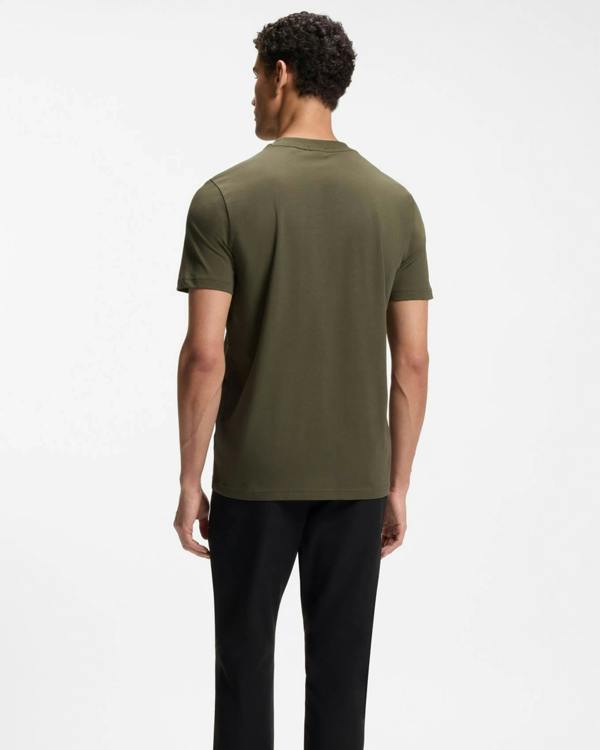 BOSS Green Tee Mens Stretch Cotton T-Shirt with Contrast Logo - Open Green 398