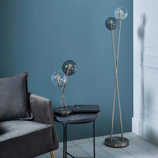 Branco 2 Light Chrome & Smoked Glass Table Lamp